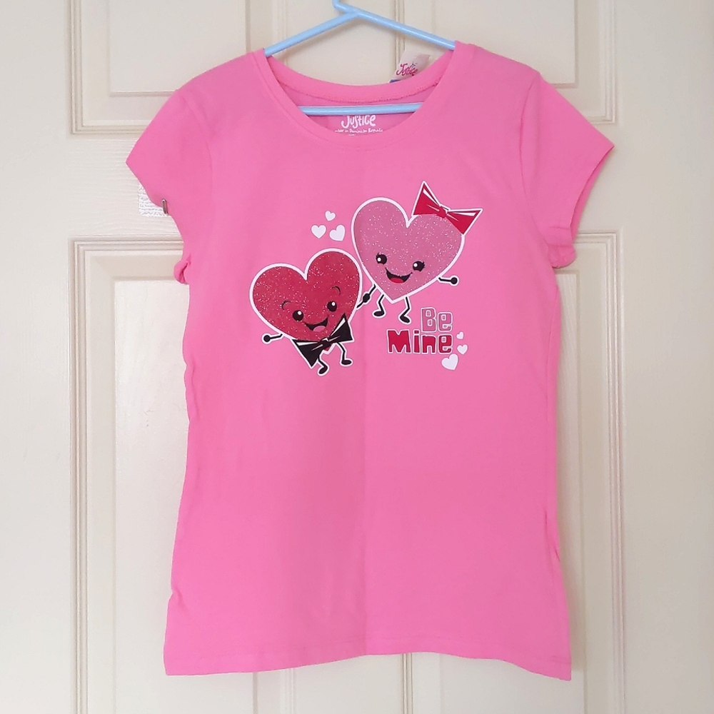 NWT. Justice Short Sleeve Tee with multi color painted sparkling hearts.